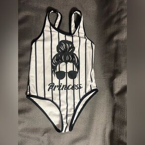 NWT Pat Pat Princess Striped Black and White Kids One Piece 6-7Y